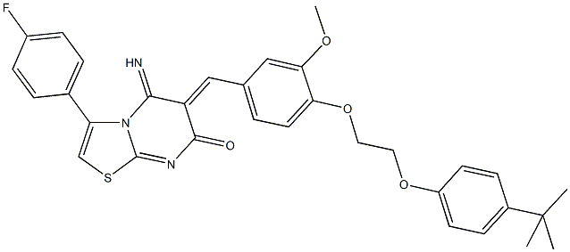 6-{4-[2-(4-tert-butylphenoxy)ethoxy]-3-methoxybenzylidene}-3-(4-fluorophenyl)-5-imino-5,6-dihydro-7H-[1,3]thiazolo[3,2-a]pyrimidin-7-one 结构式