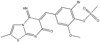 2-bromo-4-[(5-imino-2-methyl-7-oxo-5H-[1,3]thiazolo[3,2-a]pyrimidin-6(7H)-ylidene)methyl]-6-methoxyphenyl methanesulfonate 结构式