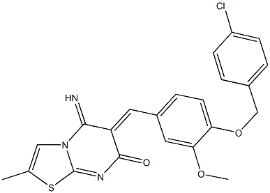 6-{4-[(4-chlorobenzyl)oxy]-3-methoxybenzylidene}-5-imino-2-methyl-5,6-dihydro-7H-[1,3]thiazolo[3,2-a]pyrimidin-7-one 结构式