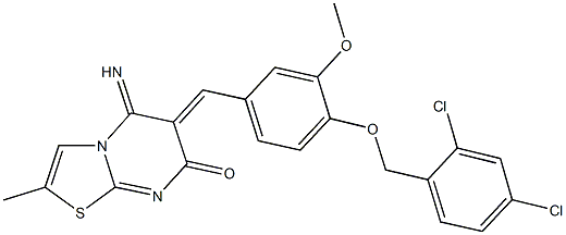 6-{4-[(2,4-dichlorobenzyl)oxy]-3-methoxybenzylidene}-5-imino-2-methyl-5,6-dihydro-7H-[1,3]thiazolo[3,2-a]pyrimidin-7-one Struktur
