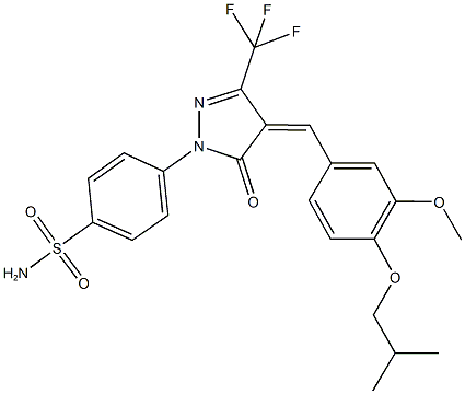 4-[4-(4-isobutoxy-3-methoxybenzylidene)-5-oxo-3-(trifluoromethyl)-4,5-dihydro-1H-pyrazol-1-yl]benzenesulfonamide 化学構造式