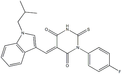 1-(4-fluorophenyl)-5-[(1-isobutyl-1H-indol-3-yl)methylene]-2-thioxodihydro-4,6(1H,5H)-pyrimidinedione,665009-35-8,结构式