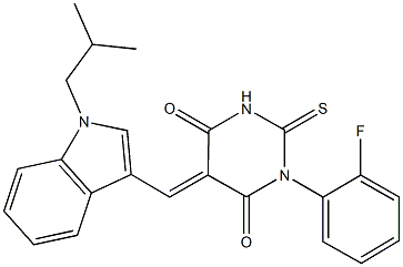 1-(2-fluorophenyl)-5-[(1-isobutyl-1H-indol-3-yl)methylene]-2-thioxodihydro-4,6(1H,5H)-pyrimidinedione 化学構造式