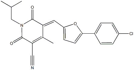 5-{[5-(4-chlorophenyl)-2-furyl]methylene}-1-isobutyl-4-methyl-2,6-dioxo-1,2,5,6-tetrahydro-3-pyridinecarbonitrile,665009-47-2,结构式