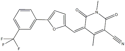 1,4-dimethyl-2,6-dioxo-5-({5-[3-(trifluoromethyl)phenyl]-2-furyl}methylene)-1,2,5,6-tetrahydro-3-pyridinecarbonitrile,665009-51-8,结构式