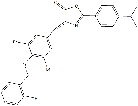 4-{3,5-dibromo-4-[(2-fluorobenzyl)oxy]benzylidene}-2-(4-isopropylphenyl)-1,3-oxazol-5(4H)-one 结构式