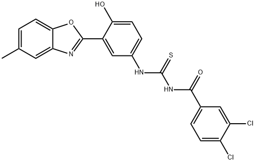 N-(3,4-dichlorobenzoyl)-N'-[4-hydroxy-3-(5-methyl-1,3-benzoxazol-2-yl)phenyl]thiourea Structure