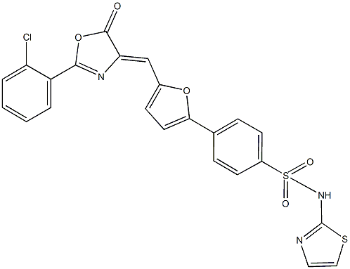 4-{5-[(2-(2-chlorophenyl)-5-oxo-1,3-oxazol-4(5H)-ylidene)methyl]-2-furyl}-N-(1,3-thiazol-2-yl)benzenesulfonamide,665013-23-0,结构式