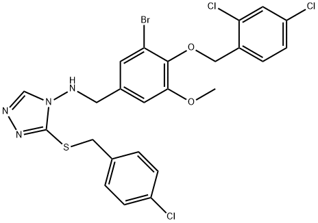 N-{3-bromo-4-[(2,4-dichlorobenzyl)oxy]-5-methoxybenzyl}-N-{3-[(4-chlorobenzyl)sulfanyl]-4H-1,2,4-triazol-4-yl}amine,665013-78-5,结构式