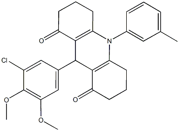 9-(3-chloro-4,5-dimethoxyphenyl)-10-(3-methylphenyl)-3,4,6,7,9,10-hexahydro-1,8(2H,5H)-acridinedione,665013-92-3,结构式