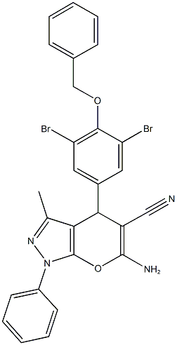 665013-93-4 6-amino-4-[4-(benzyloxy)-3,5-dibromophenyl]-3-methyl-1-phenyl-1,4-dihydropyrano[2,3-c]pyrazole-5-carbonitrile