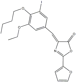 4-(4-butoxy-3-ethoxy-5-iodobenzylidene)-2-(2-furyl)-1,3-oxazol-5(4H)-one 化学構造式