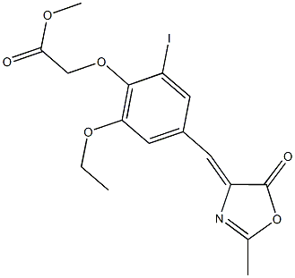 methyl {2-ethoxy-6-iodo-4-[(2-methyl-5-oxo-1,3-oxazol-4(5H)-ylidene)methyl]phenoxy}acetate 化学構造式