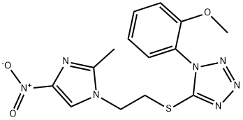5-[(2-{4-nitro-2-methyl-1H-imidazol-1-yl}ethyl)sulfanyl]-1-(2-methoxyphenyl)-1H-tetraazole Struktur