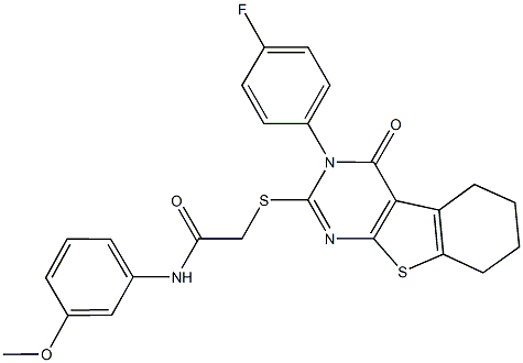 2-{[3-(4-fluorophenyl)-4-oxo-3,4,5,6,7,8-hexahydro[1]benzothieno[2,3-d]pyrimidin-2-yl]sulfanyl}-N-(3-methoxyphenyl)acetamide 结构式