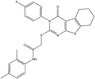 N-(2,4-dimethylphenyl)-2-{[3-(4-fluorophenyl)-4-oxo-3,4,5,6,7,8-hexahydro[1]benzothieno[2,3-d]pyrimidin-2-yl]sulfanyl}acetamide,665015-90-7,结构式