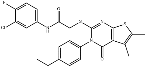 N-(3-chloro-4-fluorophenyl)-2-{[3-(4-ethylphenyl)-5,6-dimethyl-4-oxo-3,4-dihydrothieno[2,3-d]pyrimidin-2-yl]sulfanyl}acetamide Struktur