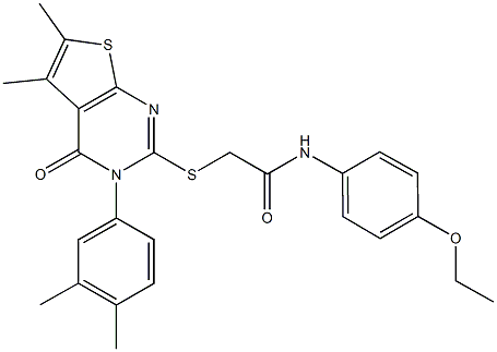 2-{[3-(3,4-dimethylphenyl)-5,6-dimethyl-4-oxo-3,4-dihydrothieno[2,3-d]pyrimidin-2-yl]sulfanyl}-N-(4-ethoxyphenyl)acetamide,665016-04-6,结构式