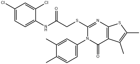 N-(2,4-dichlorophenyl)-2-{[3-(3,4-dimethylphenyl)-5,6-dimethyl-4-oxo-3,4-dihydrothieno[2,3-d]pyrimidin-2-yl]sulfanyl}acetamide 化学構造式