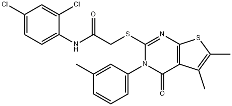 N-(2,4-dichlorophenyl)-2-{[5,6-dimethyl-3-(3-methylphenyl)-4-oxo-3,4-dihydrothieno[2,3-d]pyrimidin-2-yl]sulfanyl}acetamide Struktur