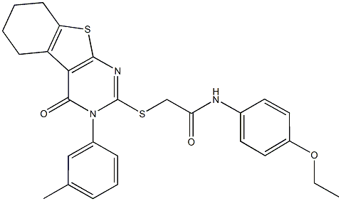 N-(4-ethoxyphenyl)-2-{[3-(3-methylphenyl)-4-oxo-3,4,5,6,7,8-hexahydro[1]benzothieno[2,3-d]pyrimidin-2-yl]sulfanyl}acetamide 结构式