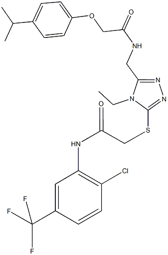N-[2-chloro-5-(trifluoromethyl)phenyl]-2-{[4-ethyl-5-({[(4-isopropylphenoxy)acetyl]amino}methyl)-4H-1,2,4-triazol-3-yl]sulfanyl}acetamide 化学構造式