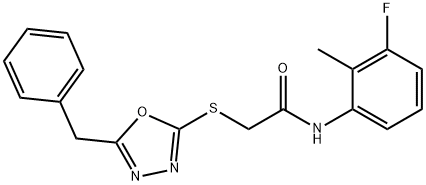 2-[(5-benzyl-1,3,4-oxadiazol-2-yl)sulfanyl]-N-(3-fluoro-2-methylphenyl)acetamide 化学構造式