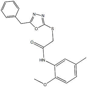 2-[(5-benzyl-1,3,4-oxadiazol-2-yl)sulfanyl]-N-(2-methoxy-5-methylphenyl)acetamide 结构式