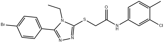 2-{[5-(4-bromophenyl)-4-ethyl-4H-1,2,4-triazol-3-yl]sulfanyl}-N-(3-chloro-4-methylphenyl)acetamide 化学構造式