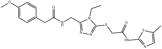 2-{[4-ethyl-5-({[(4-methoxyphenyl)acetyl]amino}methyl)-4H-1,2,4-triazol-3-yl]sulfanyl}-N-(5-methyl-1,3-thiazol-2-yl)acetamide Struktur