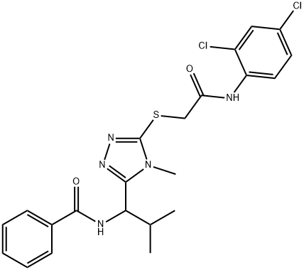 N-[1-(5-{[2-(2,4-dichloroanilino)-2-oxoethyl]sulfanyl}-4-methyl-4H-1,2,4-triazol-3-yl)-2-methylpropyl]benzamide 化学構造式