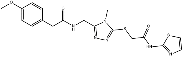 2-(4-methoxyphenyl)-N-[(4-methyl-5-{[2-oxo-2-(1,3-thiazol-2-ylamino)ethyl]sulfanyl}-4H-1,2,4-triazol-3-yl)methyl]acetamide 化学構造式