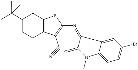 2-[(5-bromo-1-methyl-2-oxo-1,2-dihydro-3H-indol-3-ylidene)amino]-6-tert-butyl-4,5,6,7-tetrahydro-1-benzothiophene-3-carbonitrile,665017-14-1,结构式