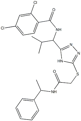 2,4-dichloro-N-{2-methyl-1-[5-({2-oxo-2-[(1-phenylethyl)amino]ethyl}sulfanyl)-4H-1,2,4-triazol-3-yl]propyl}benzamide Struktur