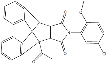 1-acetyl-17-(5-chloro-2-methoxyphenyl)-17-azapentacyclo[6.6.5.0~2,7~.0~9,14~.0~15,19~]nonadeca-2,4,6,9,11,13-hexaene-16,18-dione Struktur