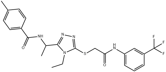 N-{1-[4-ethyl-5-({2-oxo-2-[3-(trifluoromethyl)anilino]ethyl}sulfanyl)-4H-1,2,4-triazol-3-yl]ethyl}-4-methylbenzamide Struktur