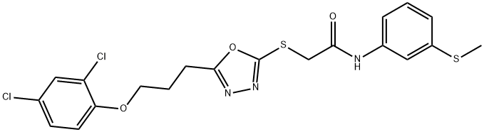 2-({5-[3-(2,4-dichlorophenoxy)propyl]-1,3,4-oxadiazol-2-yl}sulfanyl)-N-[3-(methylsulfanyl)phenyl]acetamide 结构式