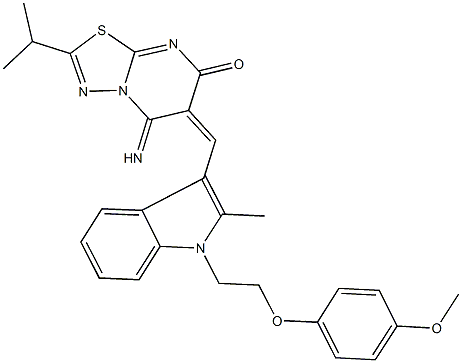 665021-06-7 5-imino-2-isopropyl-6-({1-[2-(4-methoxyphenoxy)ethyl]-2-methyl-1H-indol-3-yl}methylene)-5,6-dihydro-7H-[1,3,4]thiadiazolo[3,2-a]pyrimidin-7-one