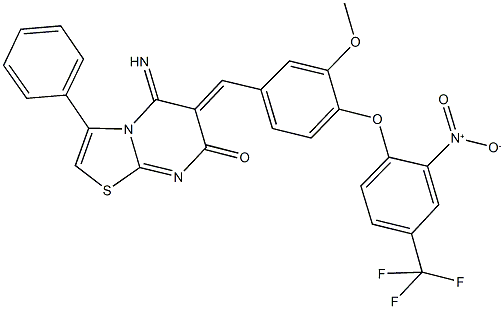 6-{4-[2-nitro-4-(trifluoromethyl)phenoxy]-3-methoxybenzylidene}-5-imino-3-phenyl-5,6-dihydro-7H-[1,3]thiazolo[3,2-a]pyrimidin-7-one Structure