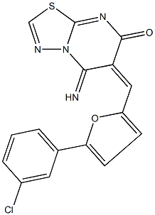 6-{[5-(3-chlorophenyl)-2-furyl]methylene}-5-imino-5,6-dihydro-7H-[1,3,4]thiadiazolo[3,2-a]pyrimidin-7-one,665021-27-2,结构式