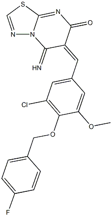6-{3-chloro-4-[(4-fluorobenzyl)oxy]-5-methoxybenzylidene}-5-imino-5,6-dihydro-7H-[1,3,4]thiadiazolo[3,2-a]pyrimidin-7-one Structure