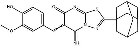 2-(1-adamantyl)-6-(4-hydroxy-3-methoxybenzylidene)-5-imino-5,6-dihydro-7H-[1,3,4]thiadiazolo[3,2-a]pyrimidin-7-one 化学構造式