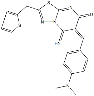 6-[4-(dimethylamino)benzylidene]-5-imino-2-(thien-2-ylmethyl)-5,6-dihydro-7H-[1,3,4]thiadiazolo[3,2-a]pyrimidin-7-one 化学構造式