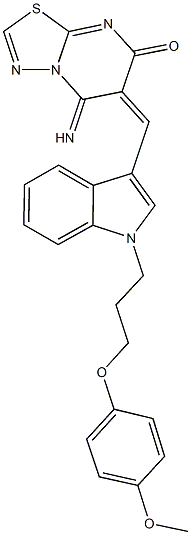 665021-53-4 5-imino-6-({1-[3-(4-methoxyphenoxy)propyl]-1H-indol-3-yl}methylene)-5,6-dihydro-7H-[1,3,4]thiadiazolo[3,2-a]pyrimidin-7-one