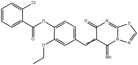 2-ethoxy-4-[(5-imino-7-oxo-5H-[1,3,4]thiadiazolo[3,2-a]pyrimidin-6(7H)-ylidene)methyl]phenyl 2-chlorobenzoate Structure