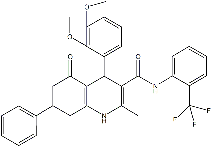 4-(2,3-dimethoxyphenyl)-2-methyl-5-oxo-7-phenyl-N-[2-(trifluoromethyl)phenyl]-1,4,5,6,7,8-hexahydro-3-quinolinecarboxamide Structure