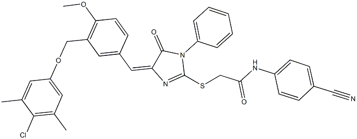 2-[(4-{3-[(4-chloro-3,5-dimethylphenoxy)methyl]-4-methoxybenzylidene}-5-oxo-1-phenyl-4,5-dihydro-1H-imidazol-2-yl)sulfanyl]-N-(4-cyanophenyl)acetamide|