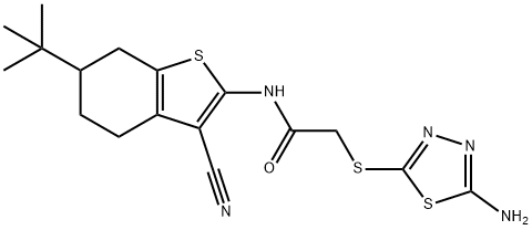 2-[(5-amino-1,3,4-thiadiazol-2-yl)sulfanyl]-N-(6-tert-butyl-3-cyano-4,5,6,7-tetrahydro-1-benzothien-2-yl)acetamide 结构式
