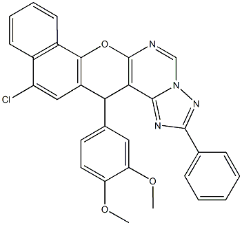 12-chloro-14-(3,4-dimethoxyphenyl)-2-phenyl-14H-benzo[7,8]chromeno[3,2-e][1,2,4]triazolo[1,5-c]pyrimidine Struktur