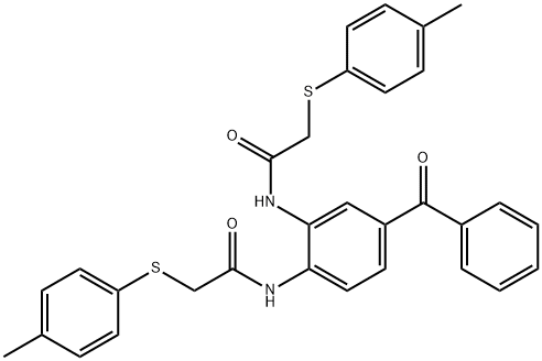 N-[4-benzoyl-2-({[(4-methylphenyl)sulfanyl]acetyl}amino)phenyl]-2-[(4-methylphenyl)sulfanyl]acetamide 结构式